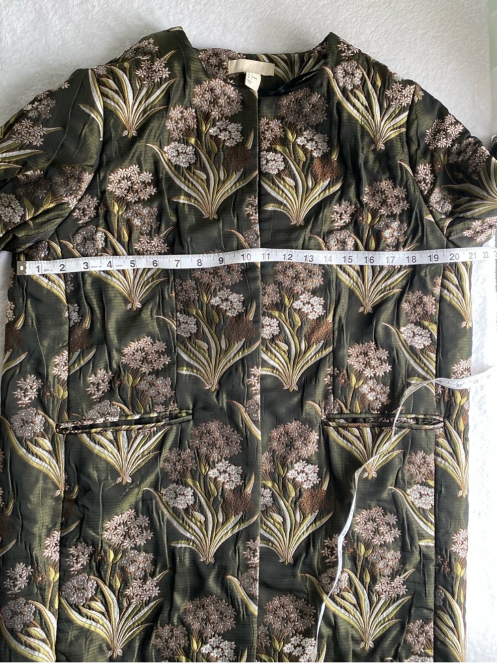 H&M Embroidered Floral Jacquard Kimono Jacket Green Artwear Open Front Size 6 - Picture 8 of 10